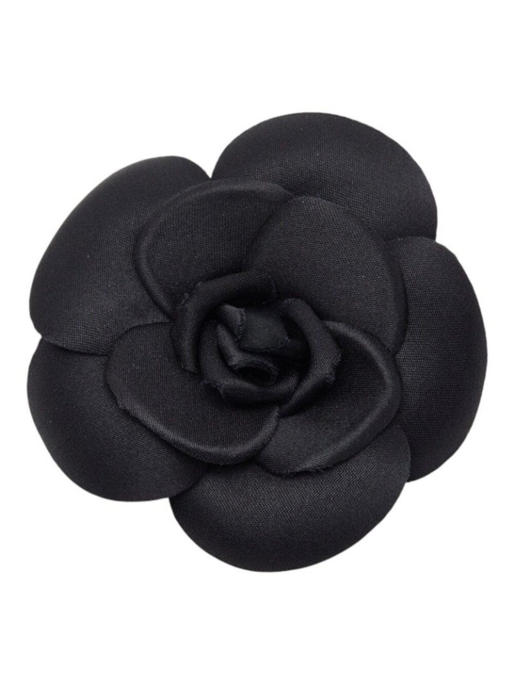 Chanel Camellia Brooch Corsage Black Satin
